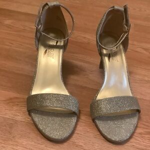 AEROSOLES Sparkling gold open-toe heels